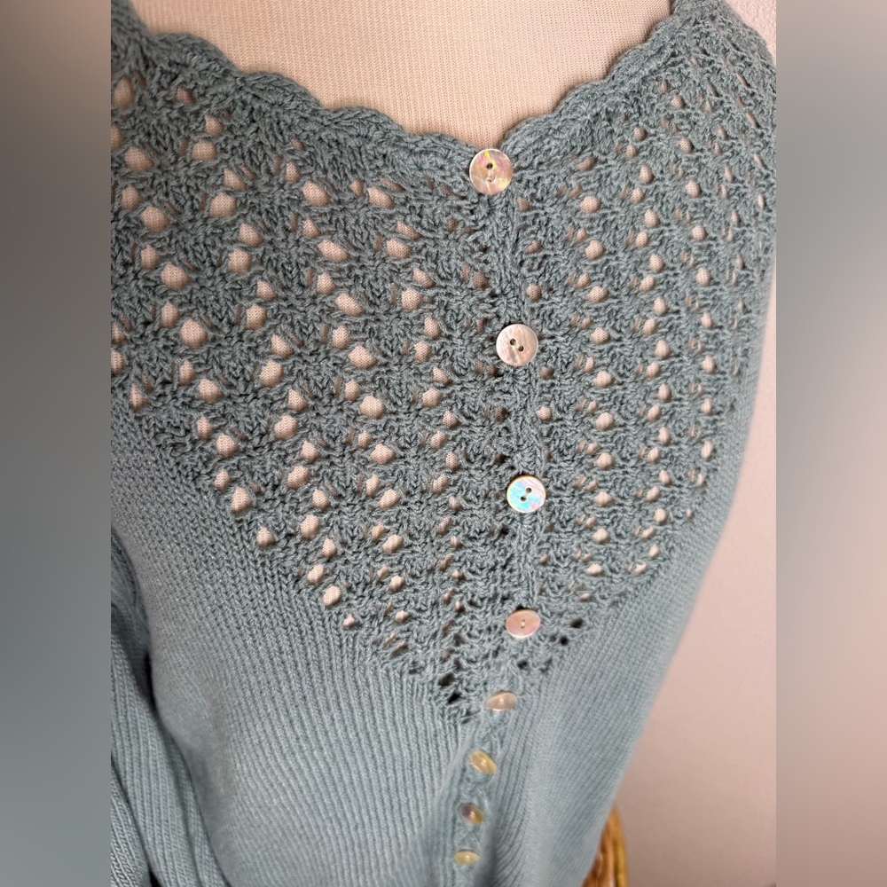 Sundance Cardigan Dover Pointelle Knit Dusty Blue Teal buttoned Cardi sweater - Picture 4 of 8